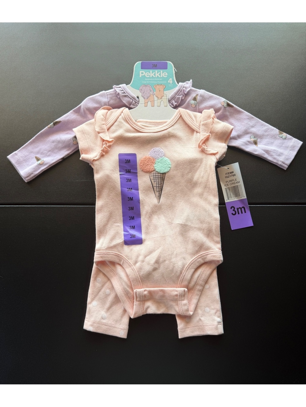 Pekkle Baby Girls 3M 3 Piece Outfit Set Ice Cream Bodysuits Pants NWT